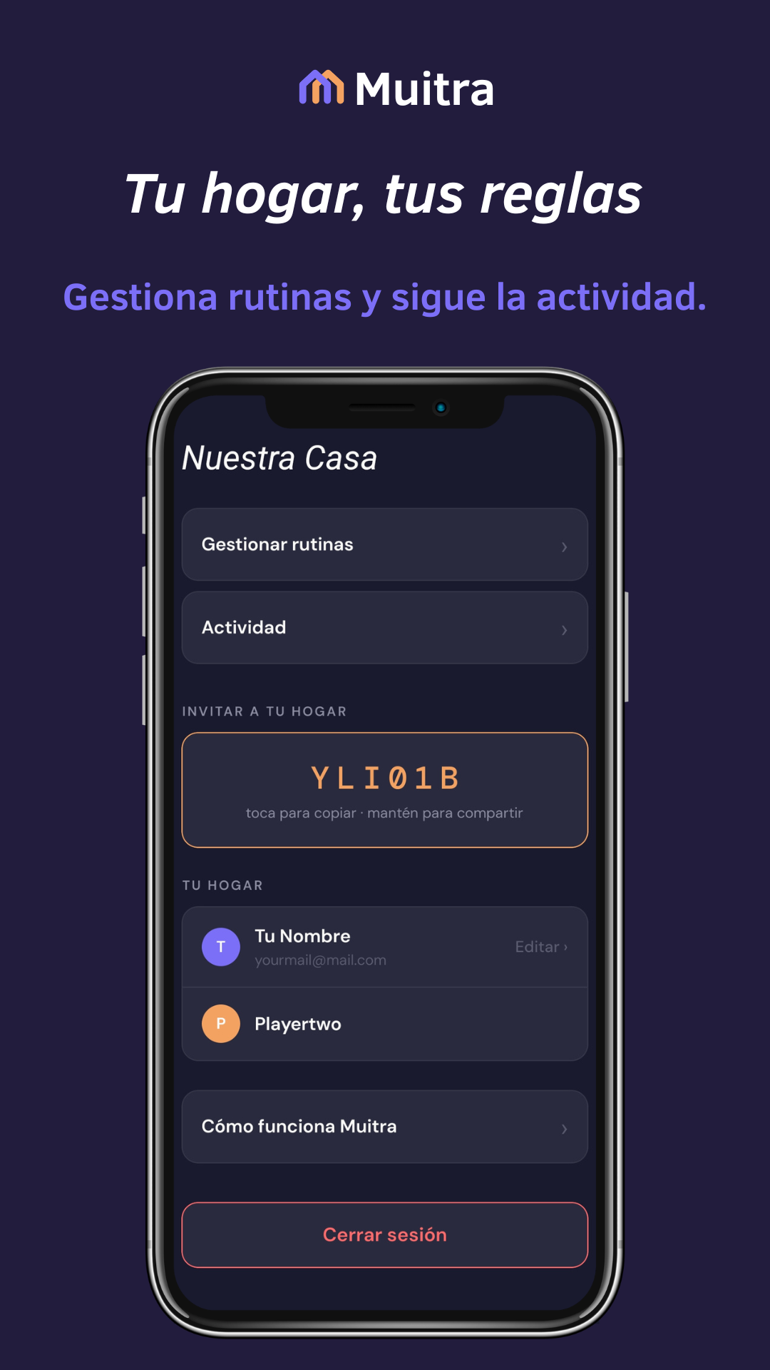 Los ajustes del hogar — gestiona rutinas, sigue la actividad, invita a gente.